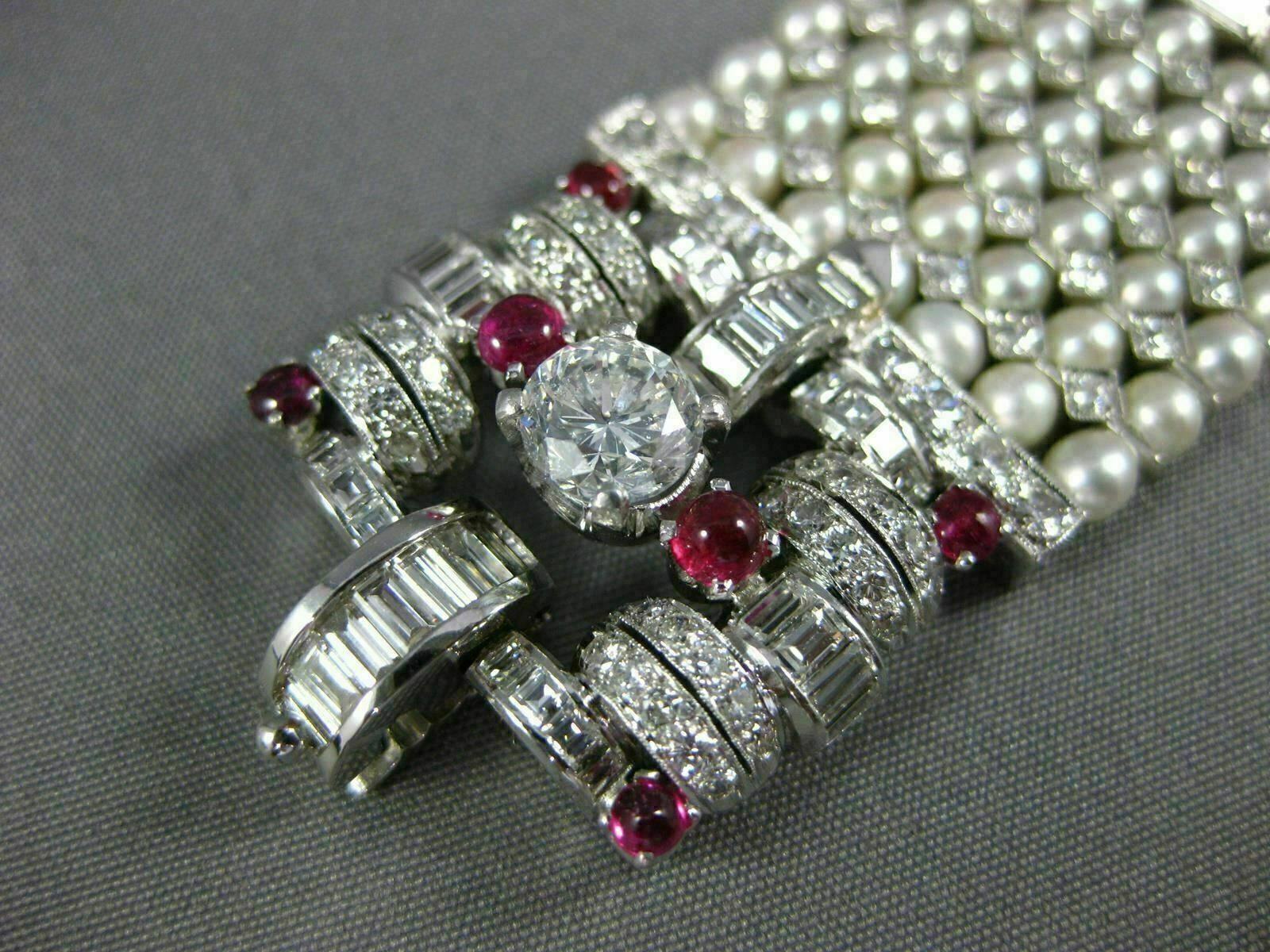 ANTIQUE LARGE 17.0CT DIAMOND AAA STAR RUBY & SOUTH SEA PEARL PLATINUM BRACELET
