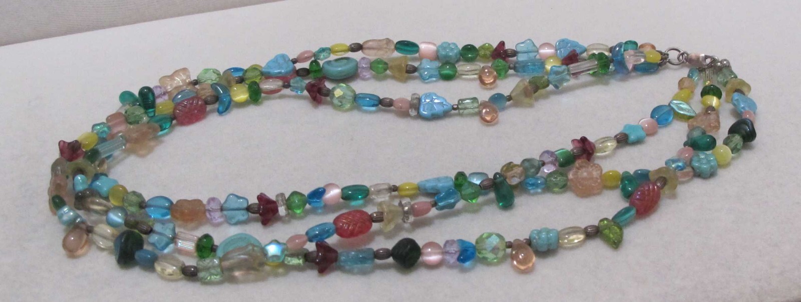 3-Strand Blue Beige Translucent & Iridescent Beads 18” Necklace 925 Clasp