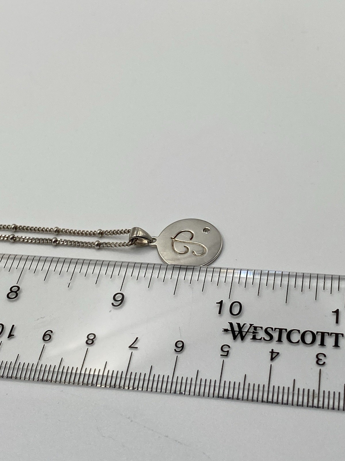 NVC 925 Sterling Initial “P”Diamond Disc Pendant Beaded Station Chain Necklace