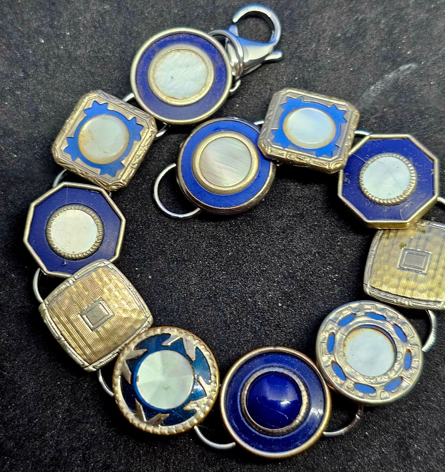 Antique Bracelet Art Deco Cufflinks in rich Blues with MOP