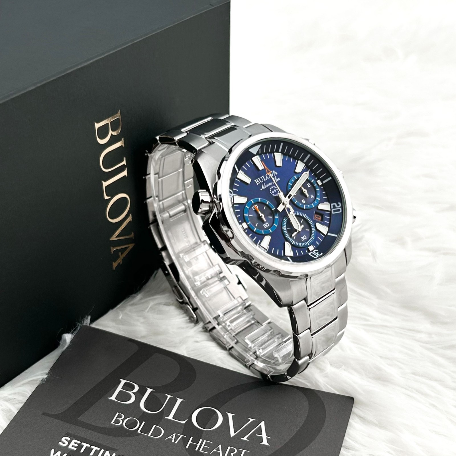 BULOVA 96B256 Men’s Marine Star Chronograph Watch Stainless Steel New With Box