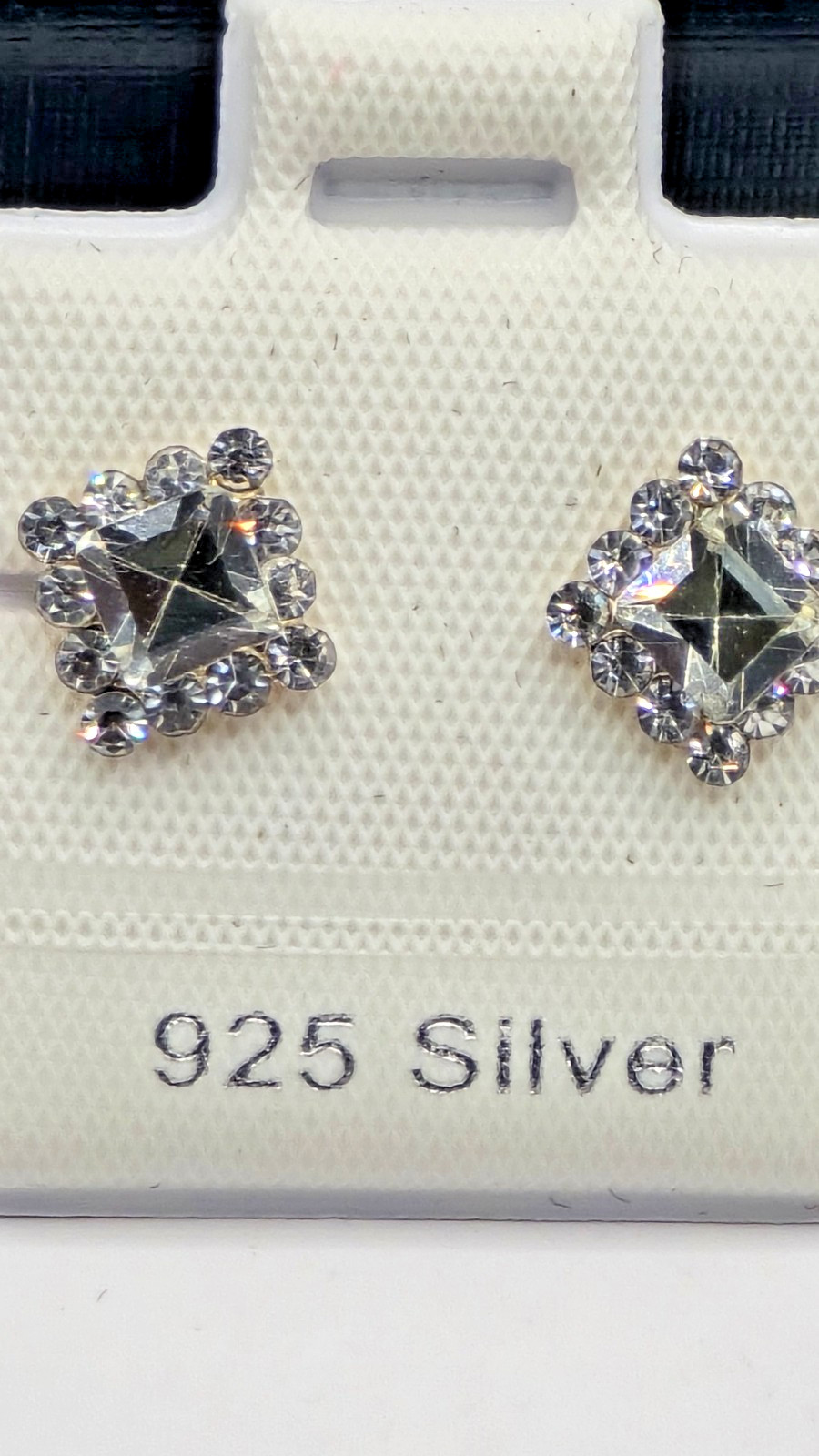 Emerald Cut Clear Crystal Halo New Stud Earrings Silver Tone Elegant Screw Back