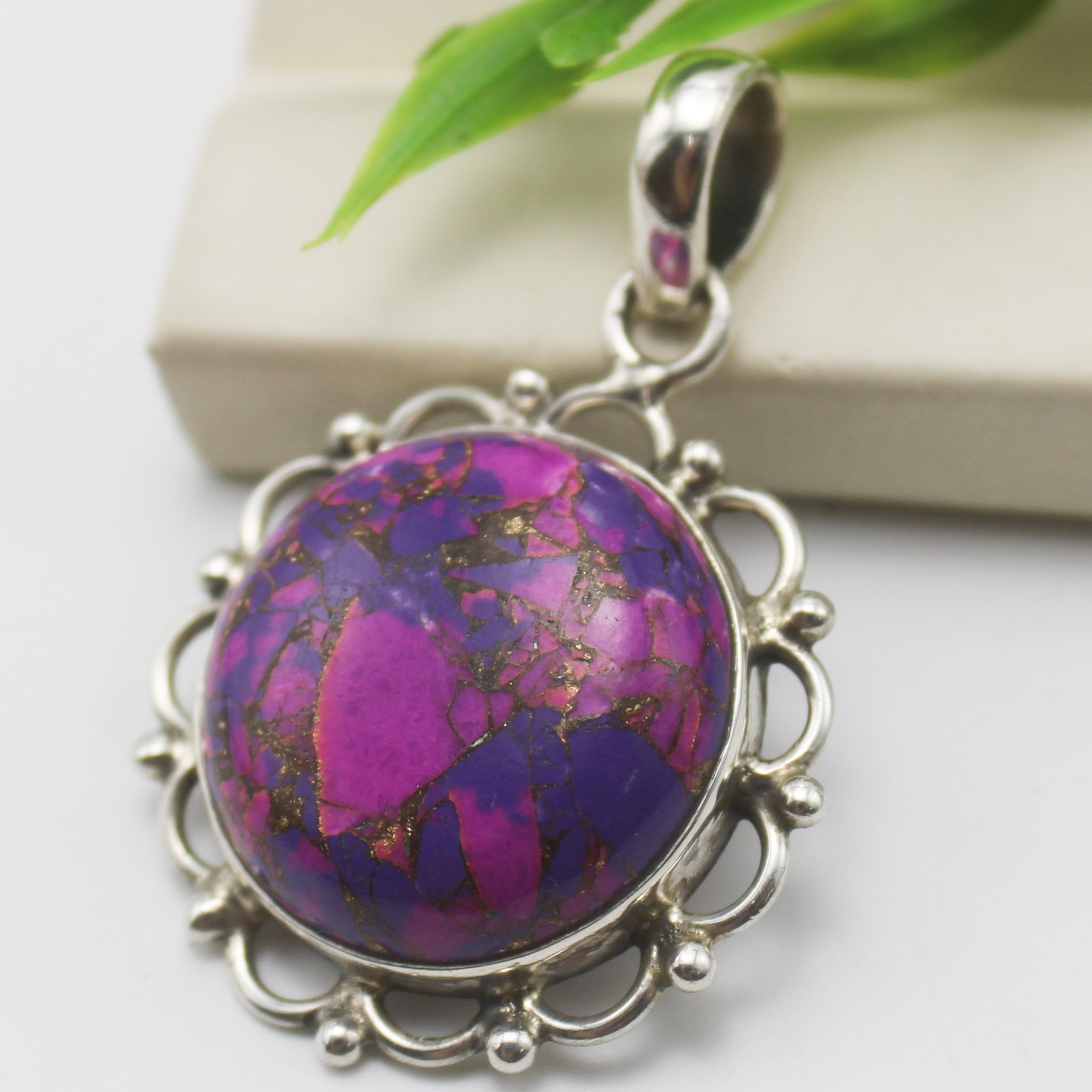 Natural Copper Tourquoise Pendant 925 Sterling Silver Vintage Jewelry 6.80 g