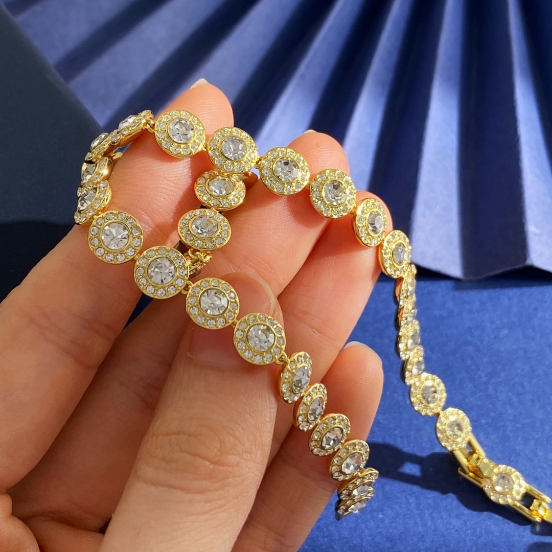 Gold-Plated Round CZ Necklace and Bracelet Set – Sparkling, Elegant Design