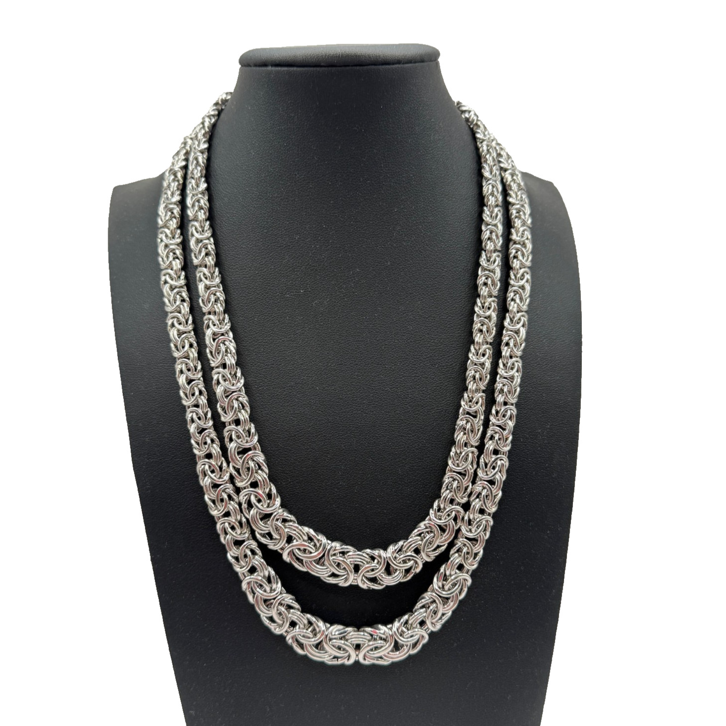 Vintage 925 Sterling Silver Byzantine Chain Necklaces Set 18″+20″ Italy 79g Flat