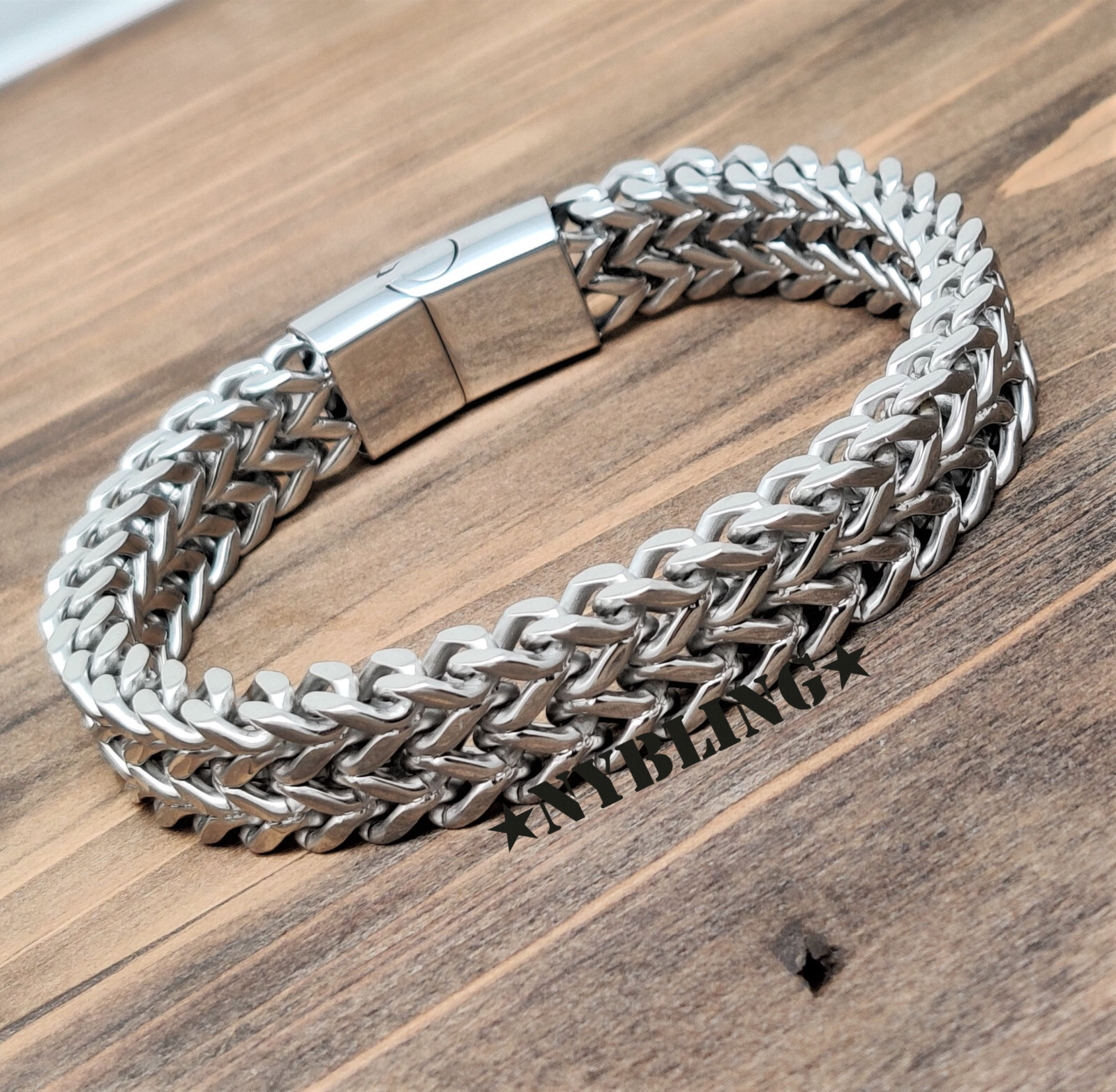 Stainless Steel Bracelet Meshed Woven Curb Chain Cuban Link Wristband Men Women