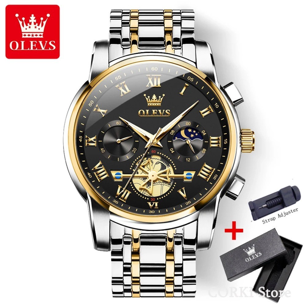OLEVS 2859 Luxury Stainless Steel Waterproof Quartz Watch for Men Chronograph Lu