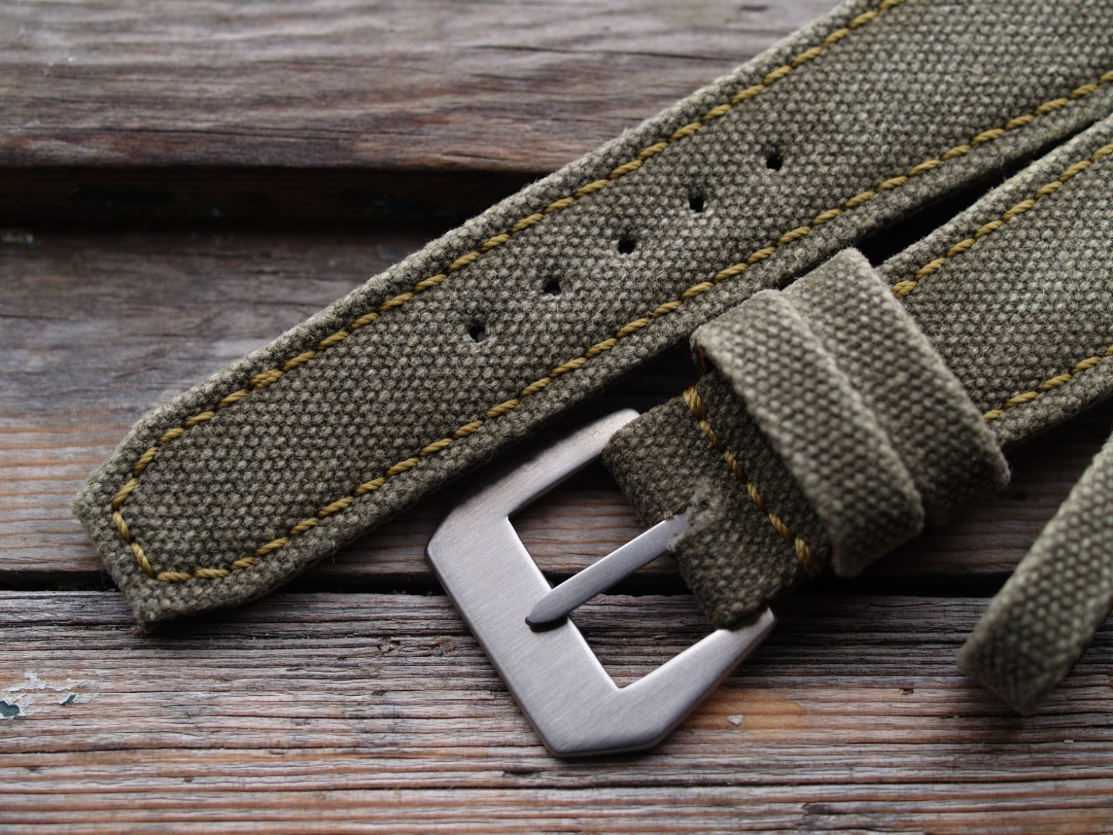 26 mm rugged handcrafted canvas watch strap Olive Green *Ready-Made *US-DutyPaid