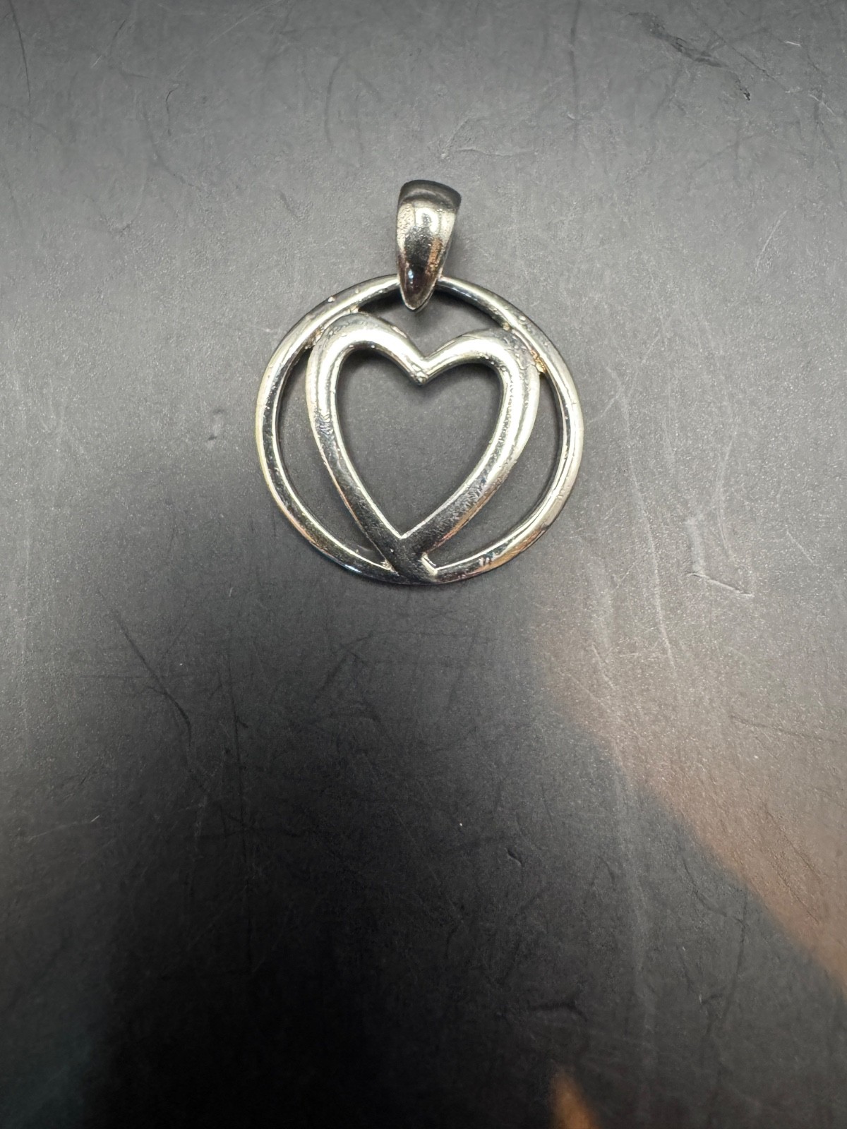 Silver Tone Open Heart Circle Pendant Modern Minimalist Love Jewelry 1″