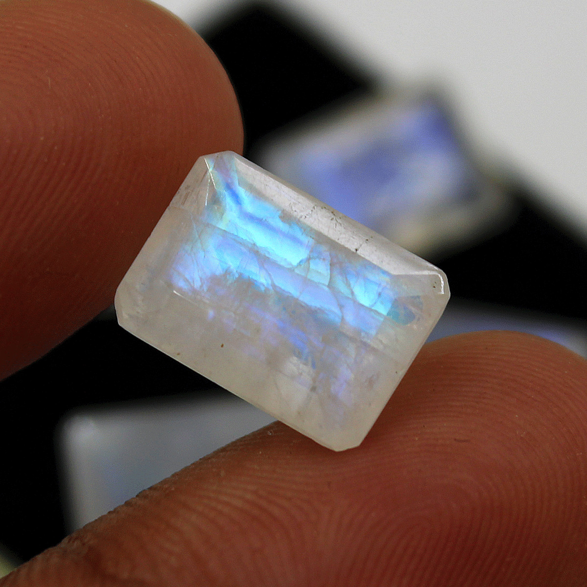 5 Pcs Natural Rainbow Moonstone Top Quality 13-13.7mm Baguette Cut Gemstones Lot