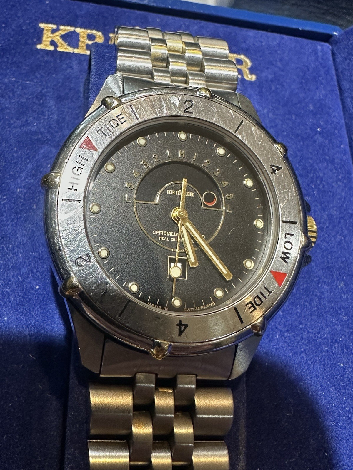 Krieger Vintage Watch “Tidal” High Tide Low Tide Black Dial Box & Papers Full!
