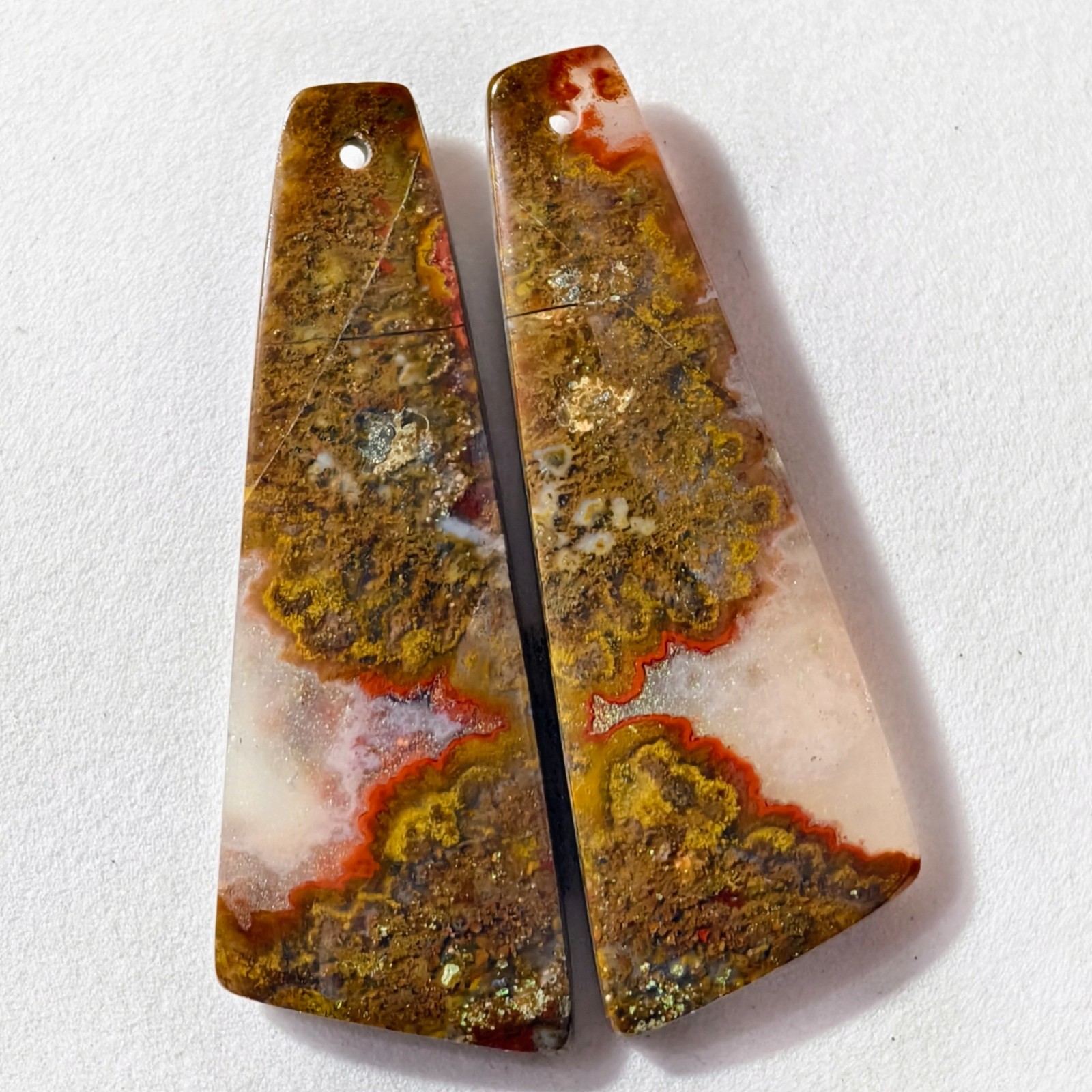 45 Cts Natural Seam Agate Drilled Match Pair Cabochon Gemstone 44.2 X 15.1 MM