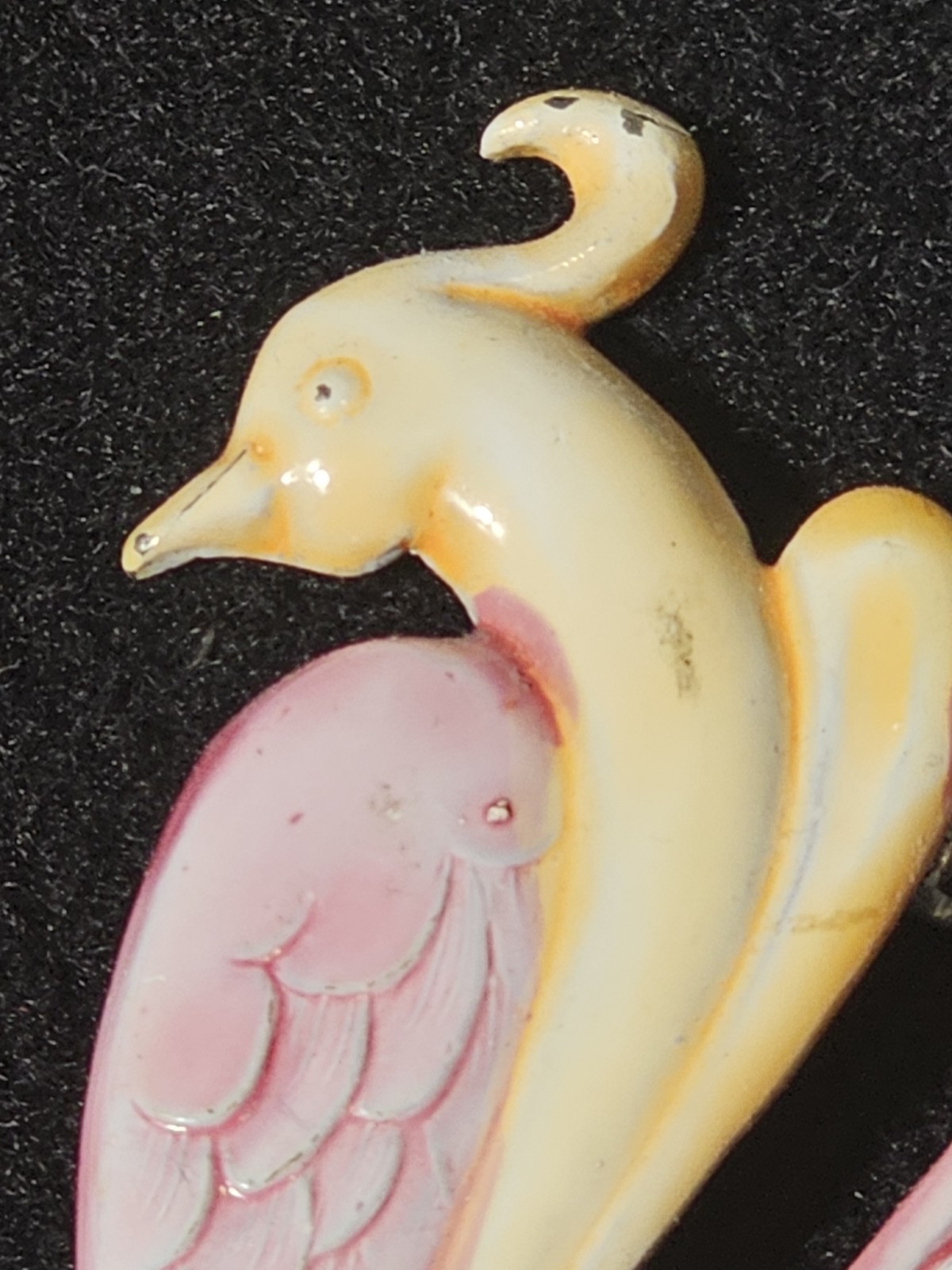 1940s Enamel Bird Brooch Large Vintage Bird Of Paradise Pot Metal Pink