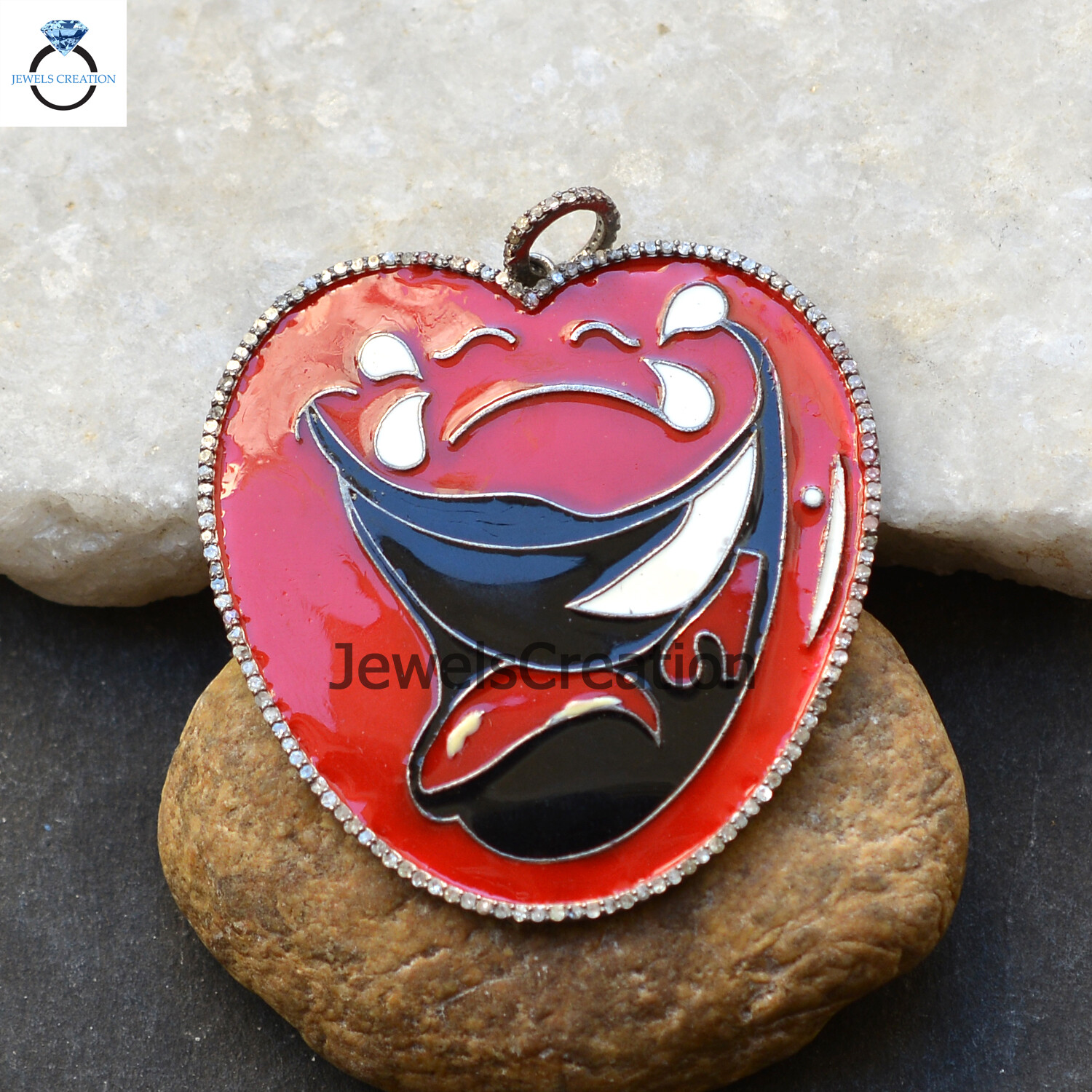 Pave Diamond Enamel Pendant 925 Silver Jewelry Multi Color Enamel Heart Pendant
