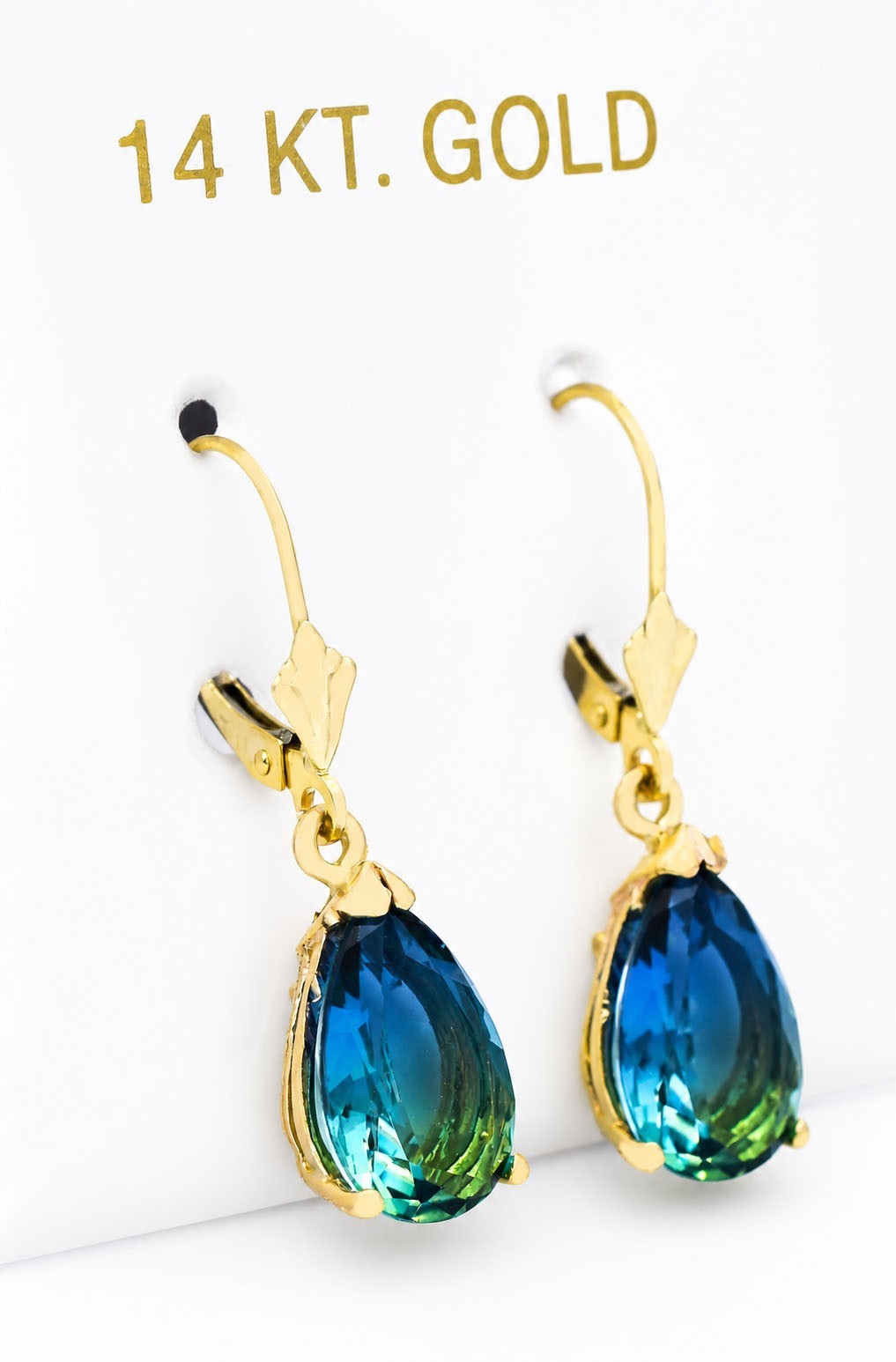 LAB CREATED 6.50 Cts TOURMALINE DANGLING EARRINGS 14k GOLD – New With Tag