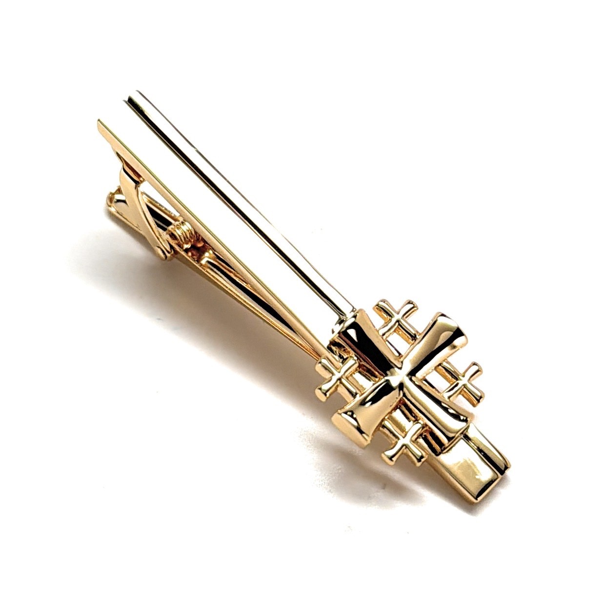 Gold Jerusalem Cross Tie Clip Christian Tie Bar Pastor Gift Religious Jewelry
