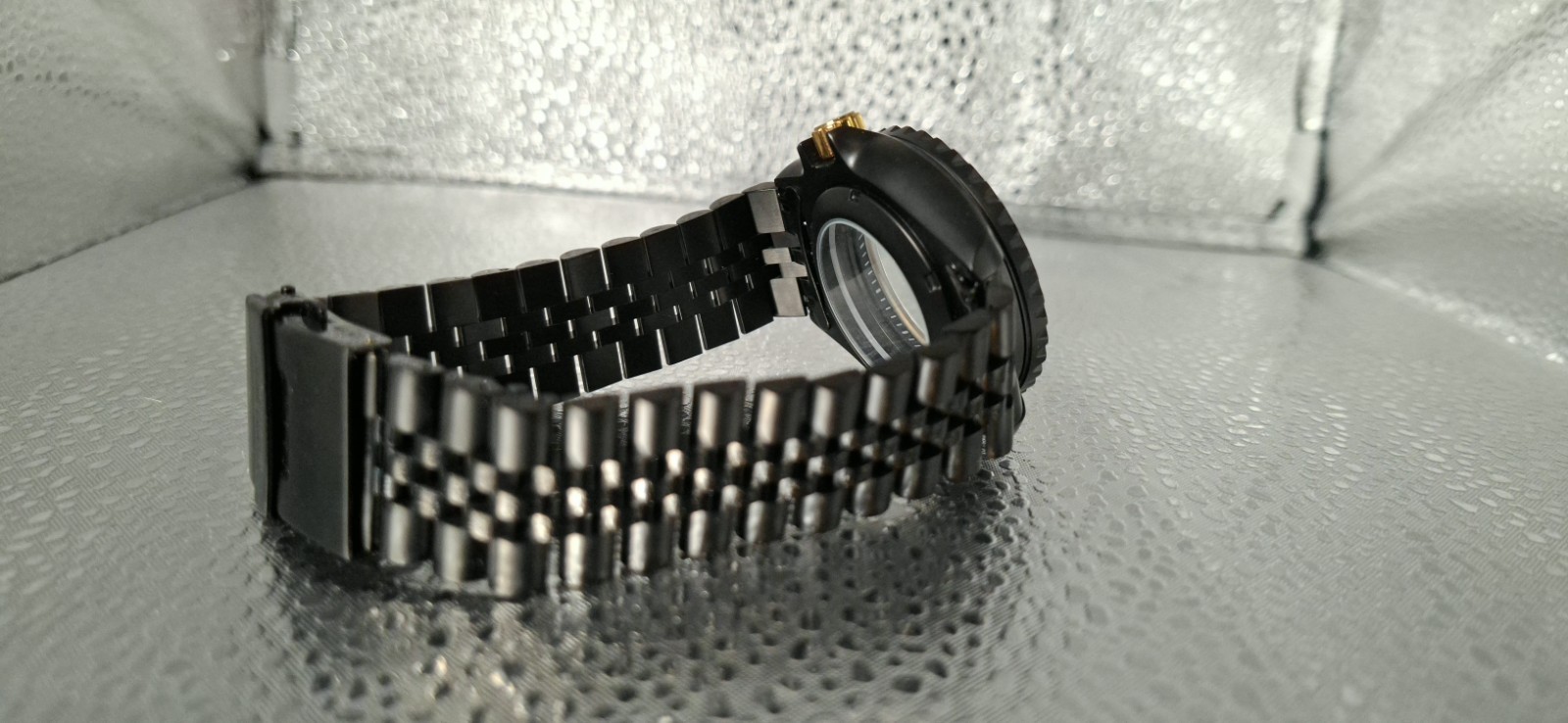 42mm Watch Case / Gold Bezel Fit 3.8 NH35 NH36 Black Stainless Steel