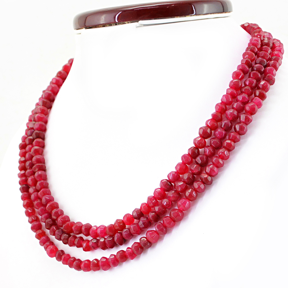 459.00 Cts Earth Mined ENHANCED Ruby Round Shape Faceted Beads Necklace (RS)