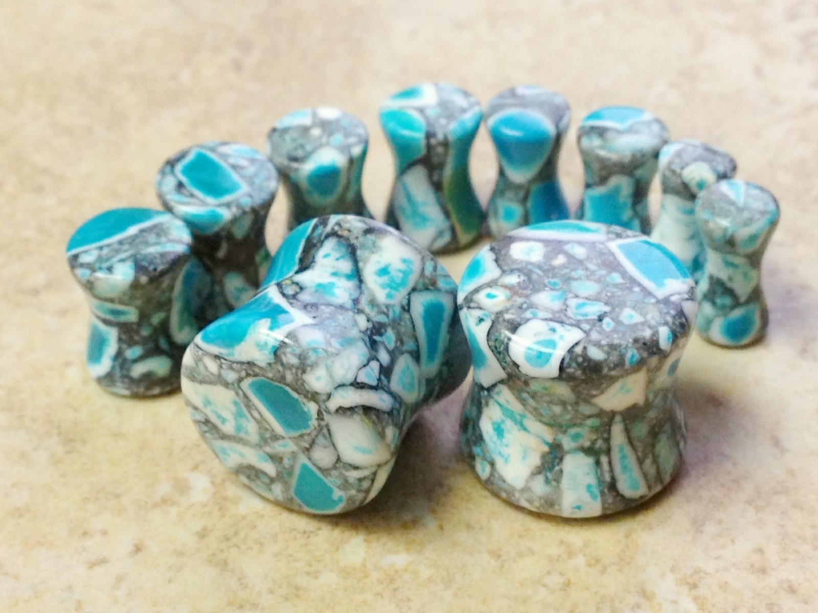 PAIR Crazy Blue Agate Stone Plugs Gauges Body Jewelry 8g (3mm) or 6g (4mm)