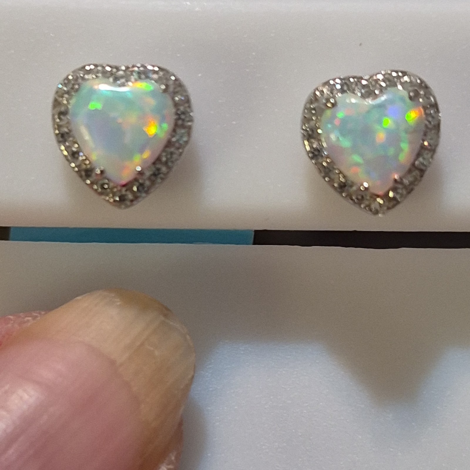 925 Sterling Silver Heart White Opal Stud Earrings 1.82 CTW 6mm Size. Push Backs