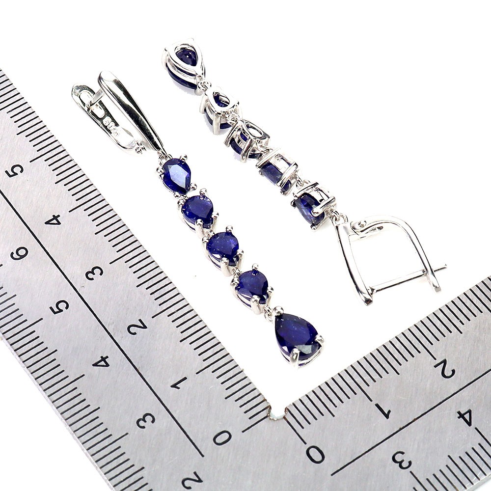 925 Sterling Silver Earrings Pear Blue Sapphire 7x5mm Natural Gemstone Jewelry