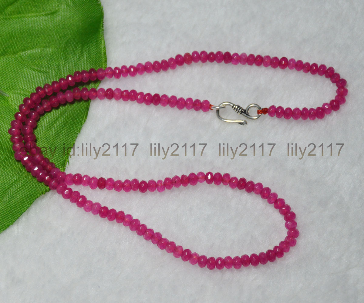 Fashion 2x4mm Rose Jade Faceted Roundel Gems Beads Necklace Silver Clasp 18″ AA