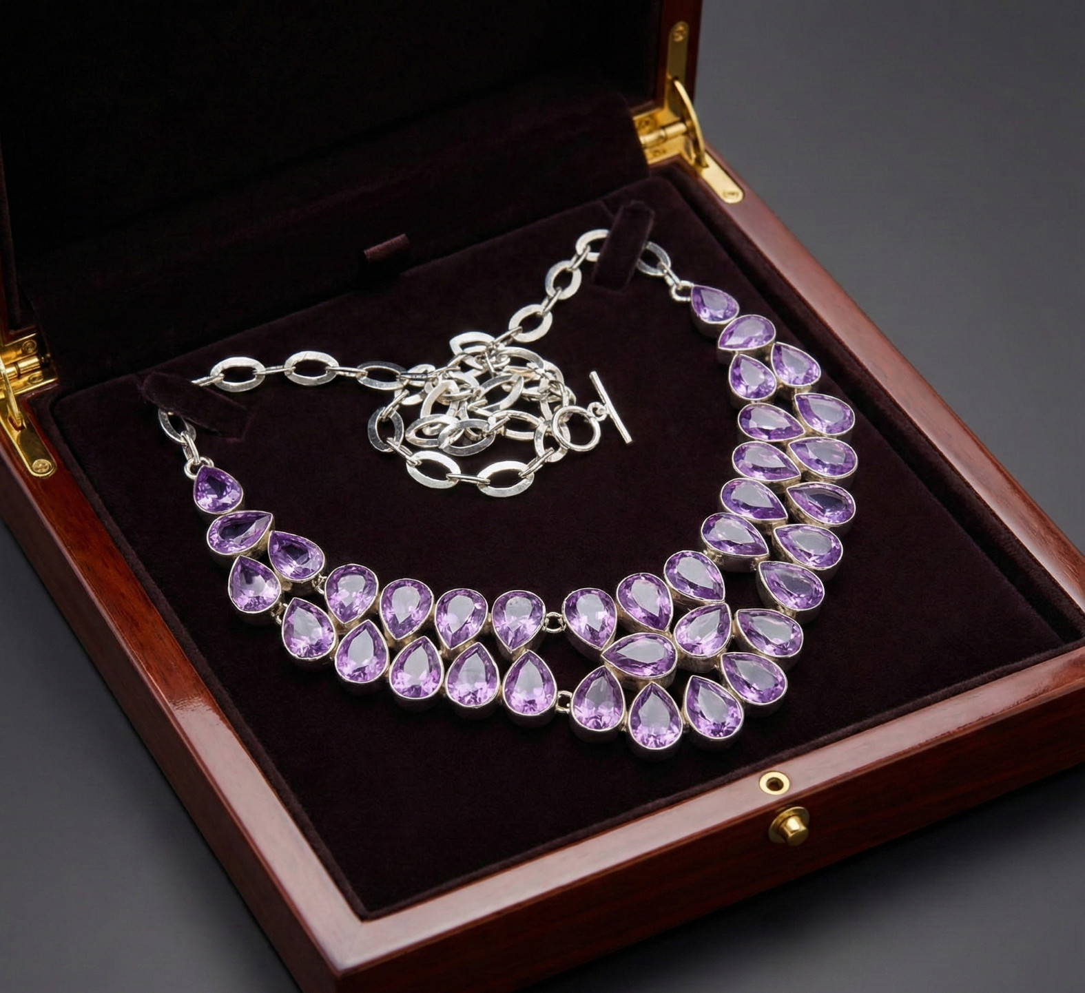 Purple Amethyst Gemstone Necklace 925 Sterling Silver Handmade Jewelry S-18 in