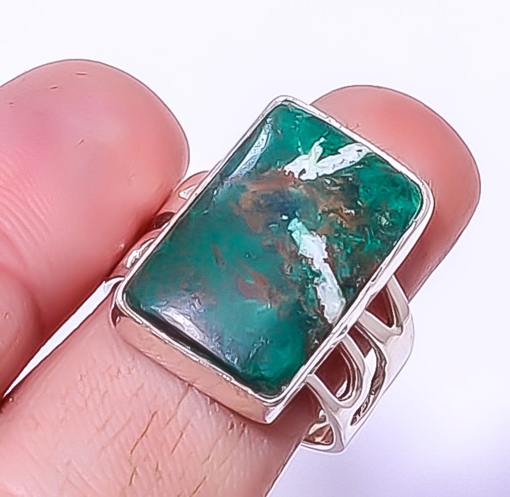 Cuprite Chrysocolla – Africa Handmade Silver Plated Jewelry Ring s.8.5 A30