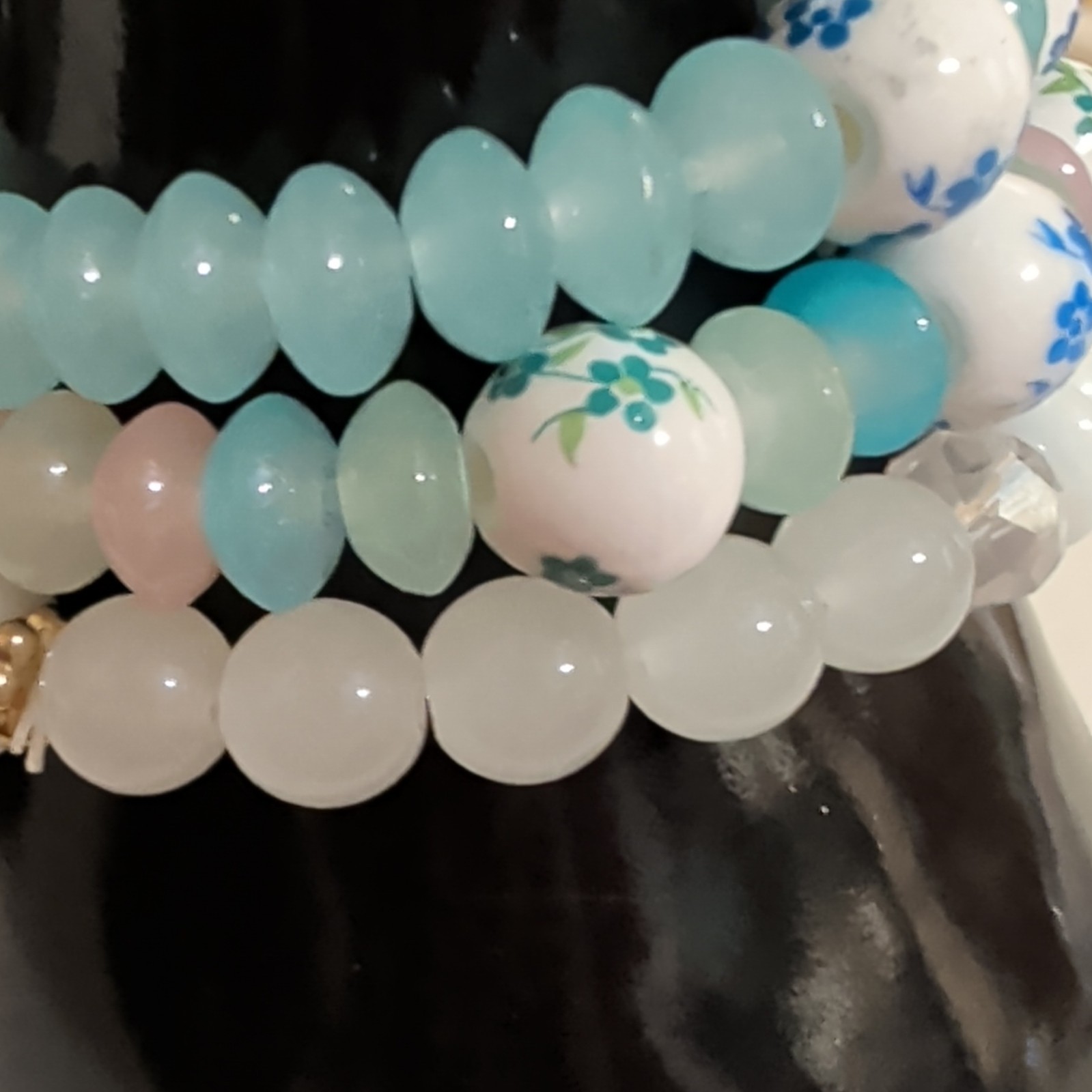 Multicolor Glass Round Beaded Stretch Stackable Bracelets w/ Elephant Dangle