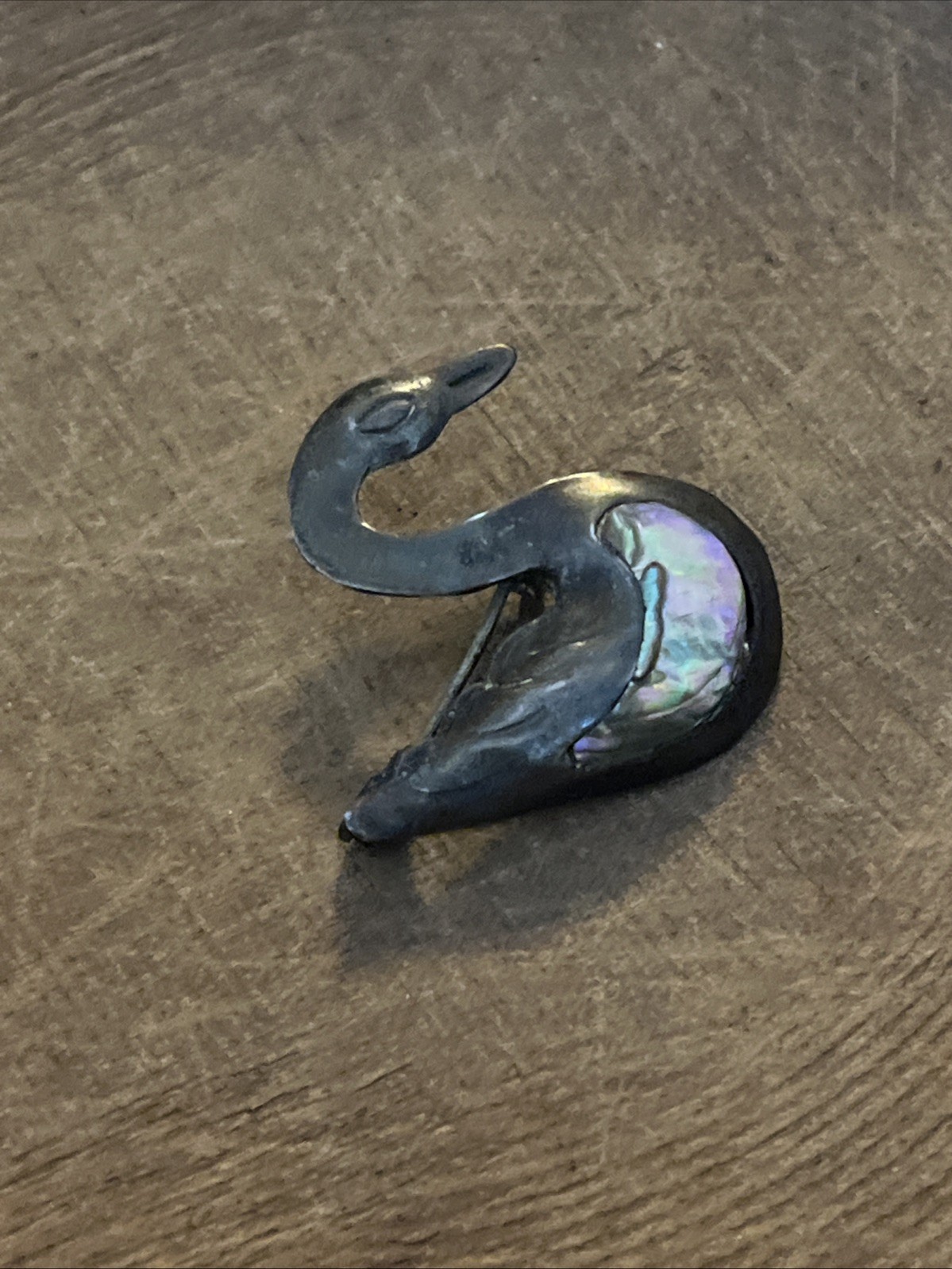 VTG Sterling Silver 925 Mexico Swan Brooch Abalone Inlay 1.25″ x 1.25″