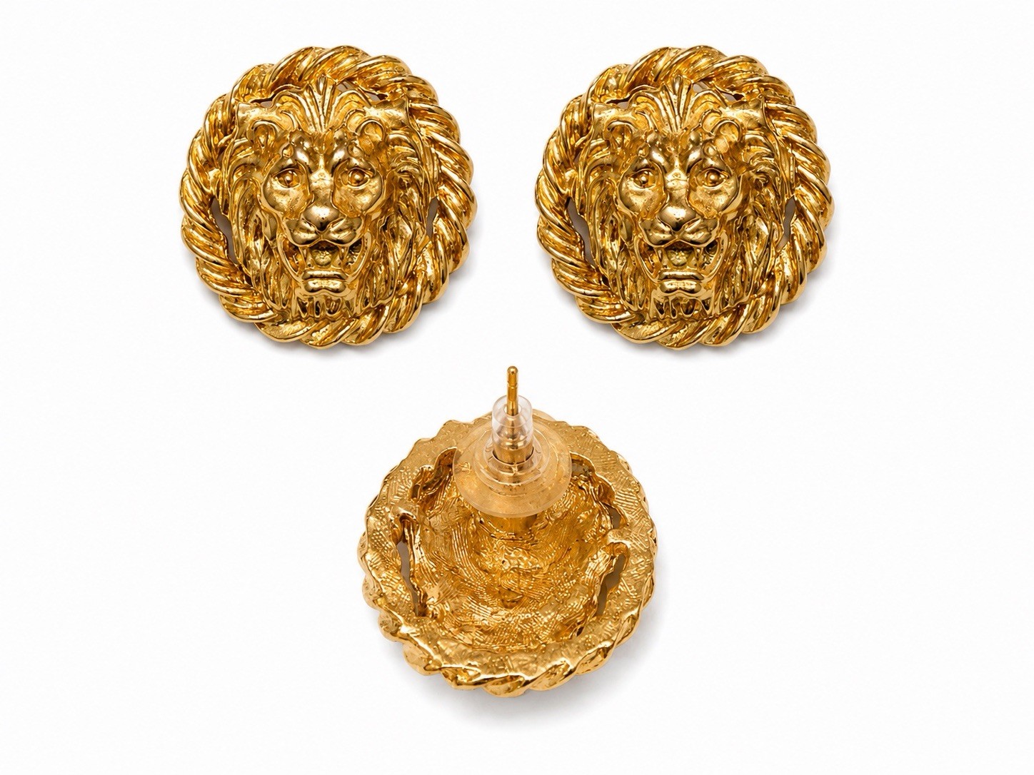 Lion Head Earrings Gold Plated Statement Earrings – Vintage