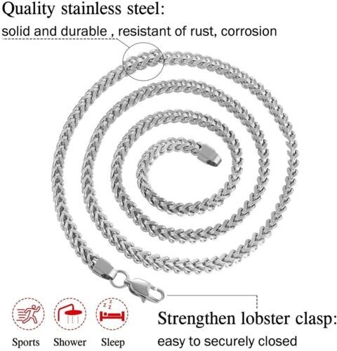 Unisex Stainless Steel Franco Link Chain Solid Square Box Necklace 2.5MM 4MM