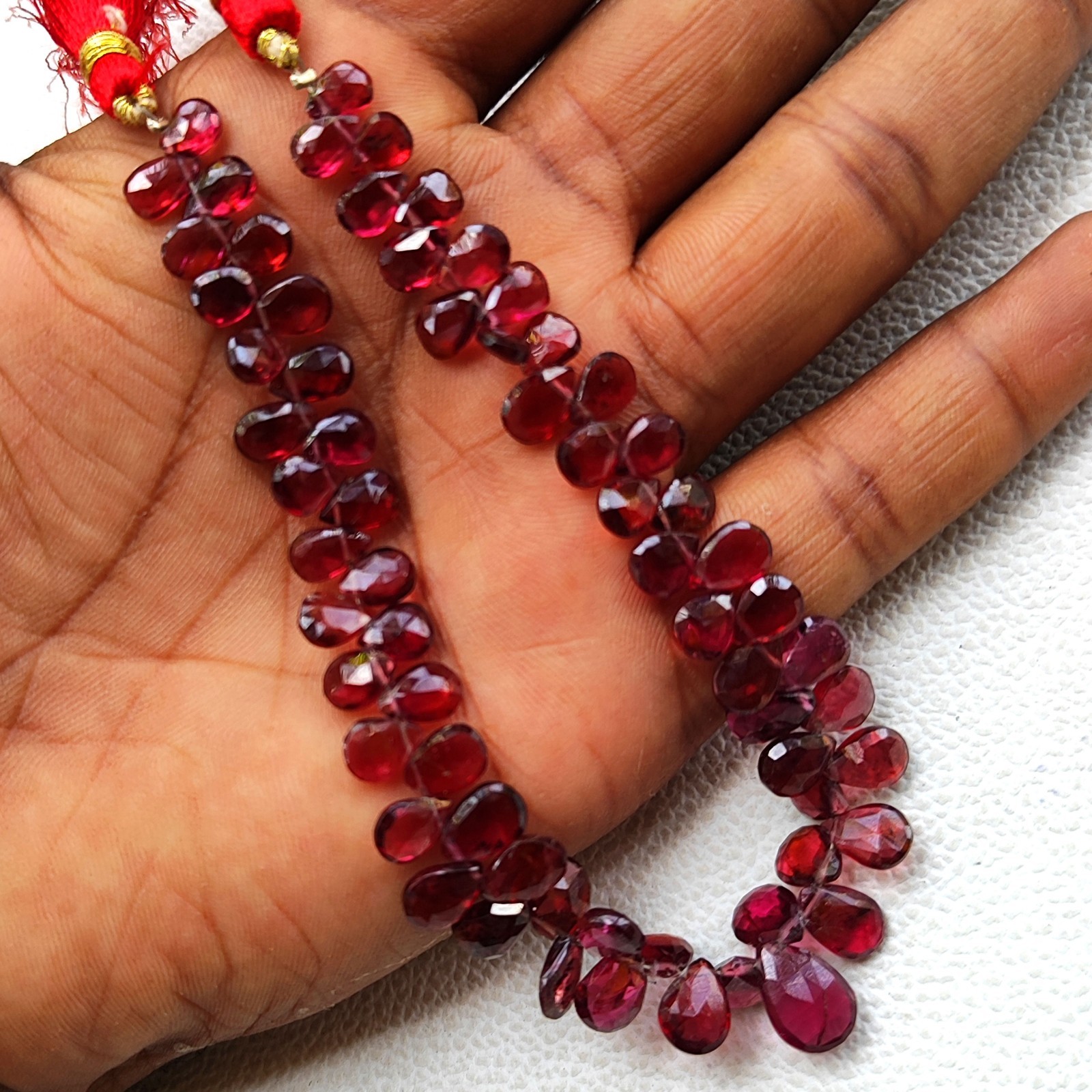 Red Mozambique Garnet Faceted Pear Briolette Beads 7×5 to 11×8 mm 8″ Gem Strand