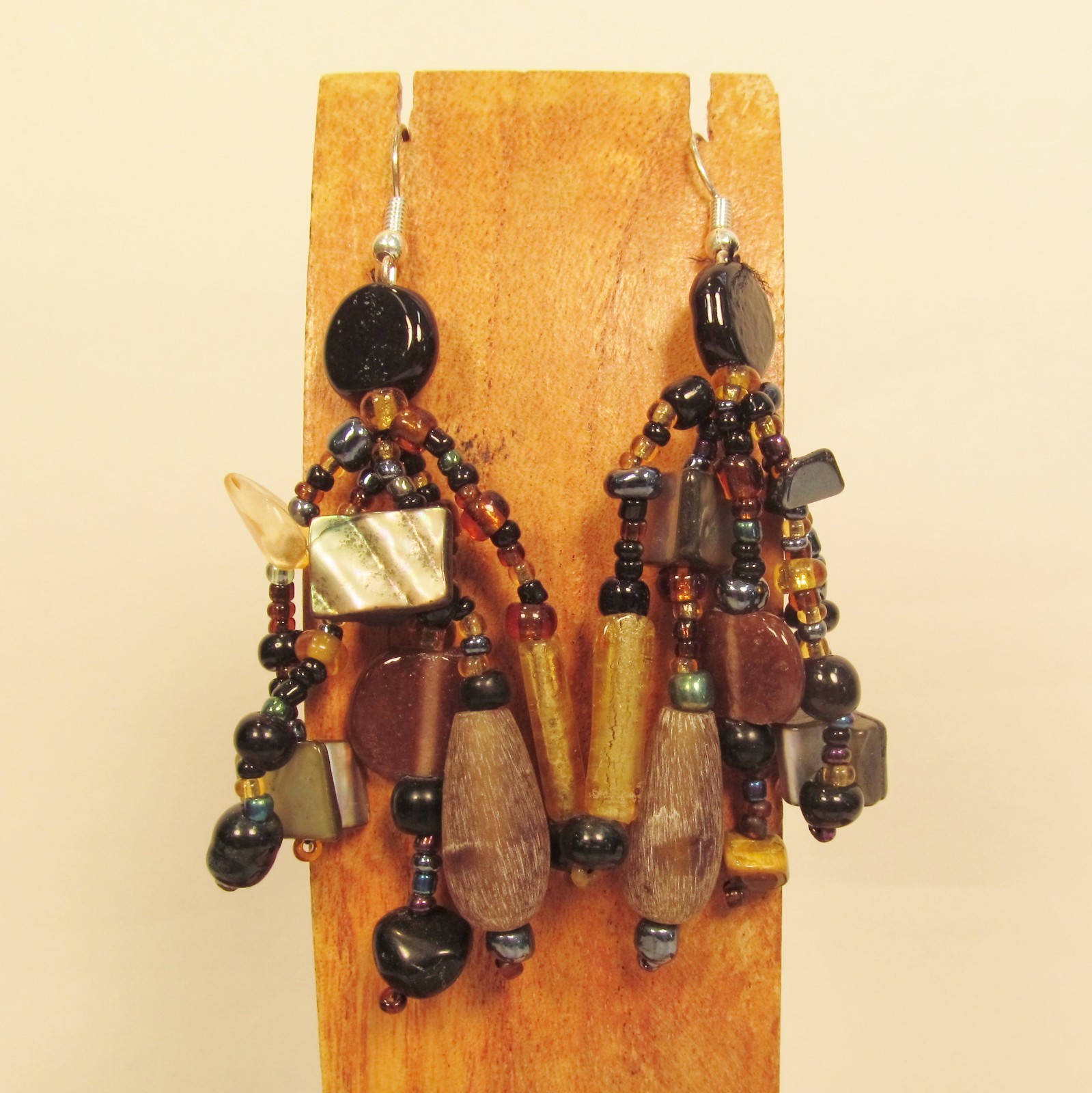 3 Handmade Beaded Black Multi Color BOHO Chandelier Dangle Earrings 3 COLORS