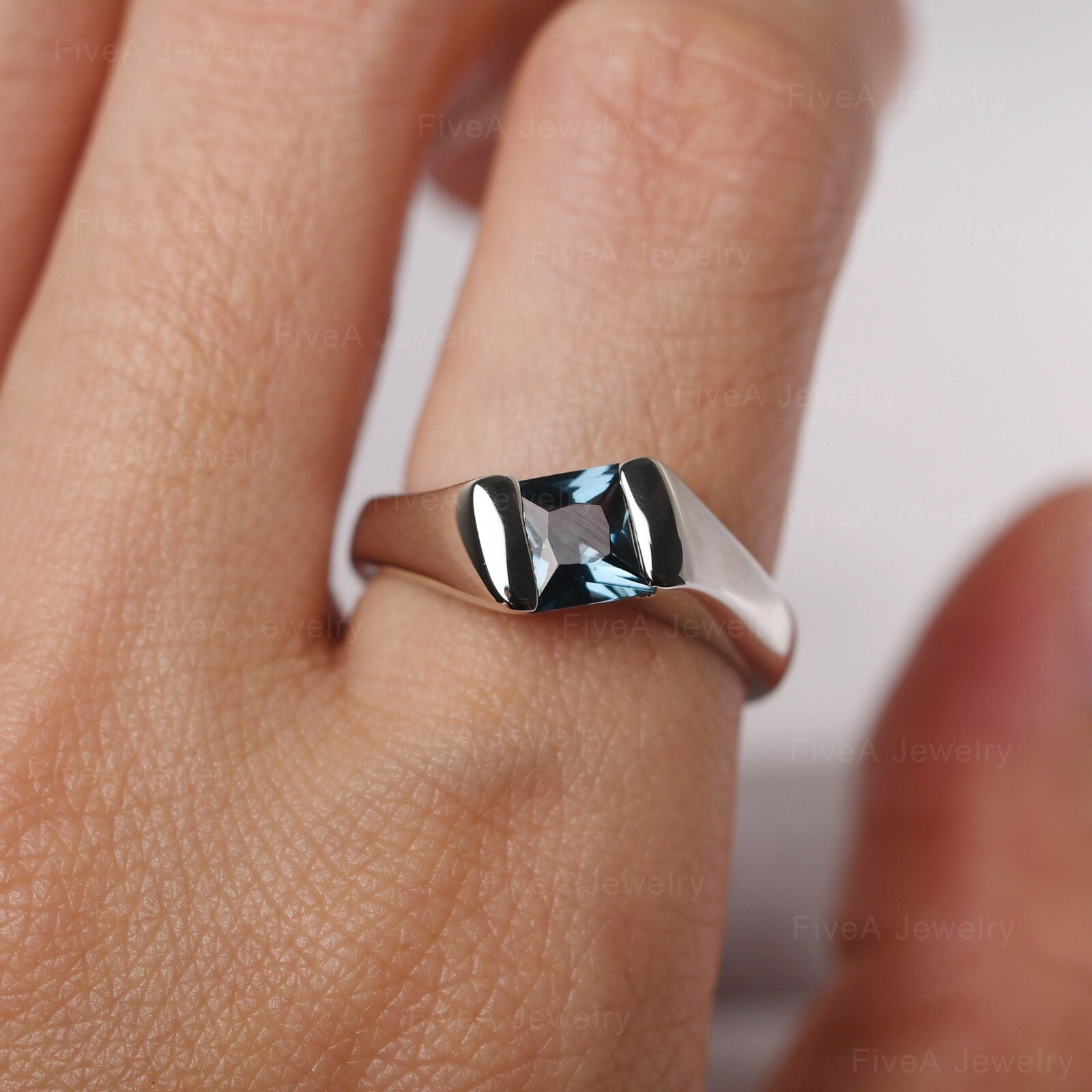 London Blue Topaz Ring 925 Sterling Silver Ring princess Cut Ring Cocktail Ring