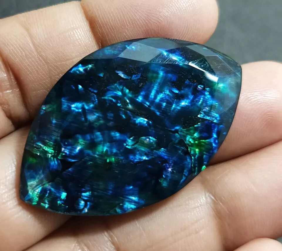 48.45 Ct Natural Ammolite Opal-Like Organic Marquise Doublet Loose Rare GEMSTONE