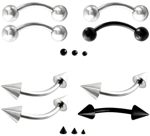 2er Set Banane Curved Barbell Piercing Augenbrauenpiercing schwarz silber