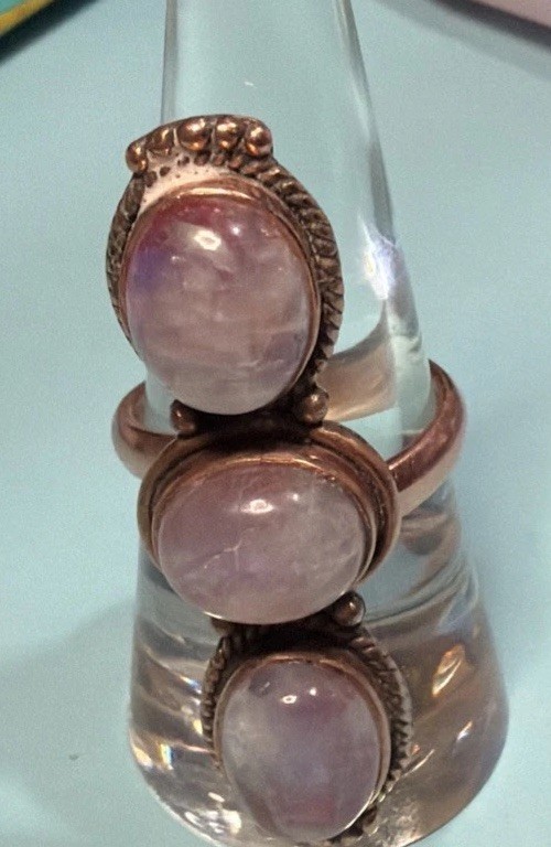 Pink Moonstone Copper Adjustable Ring Sz 7-9