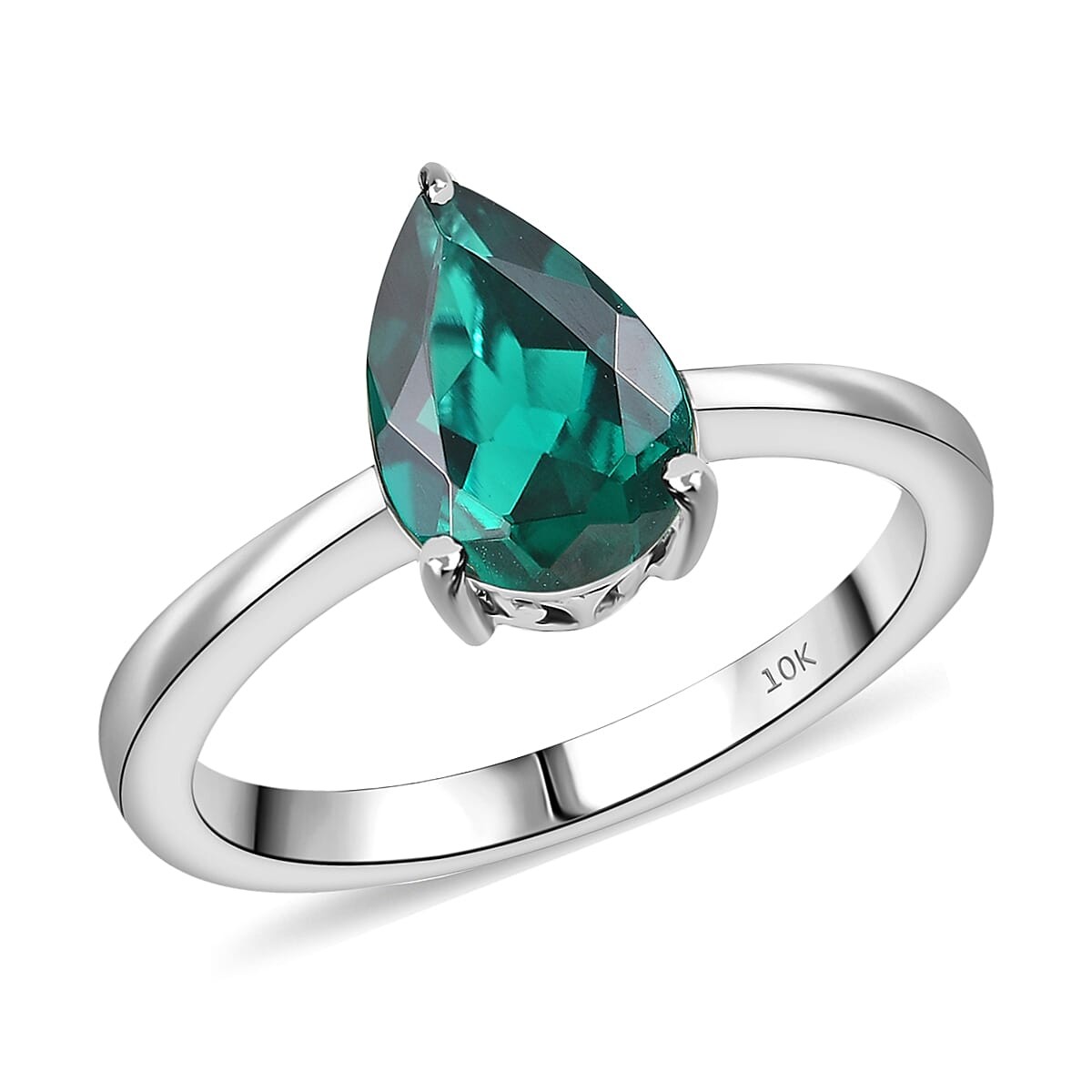 AAA Lab Grown Emerald 1.65 ctw Solitaire Ring in 10K White Gold Size 9.0