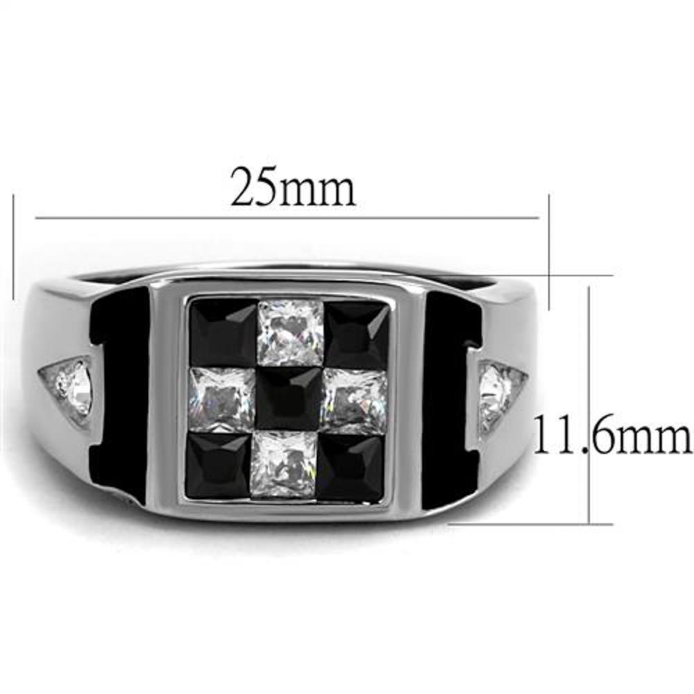 Men’s 2.56 Ct Clear & Black Princess Cut CZ Stainless Steel Fashion Ring Sz 8-13