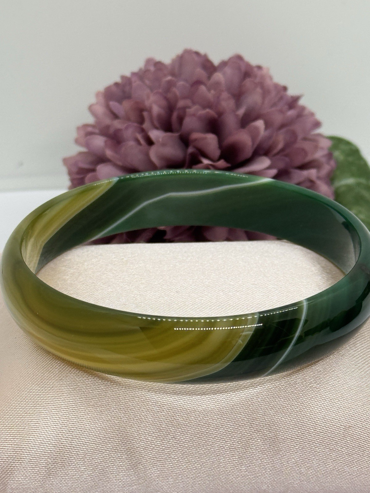 Natural Striped Green Agate Bangle Bracelet Multi Color 8″