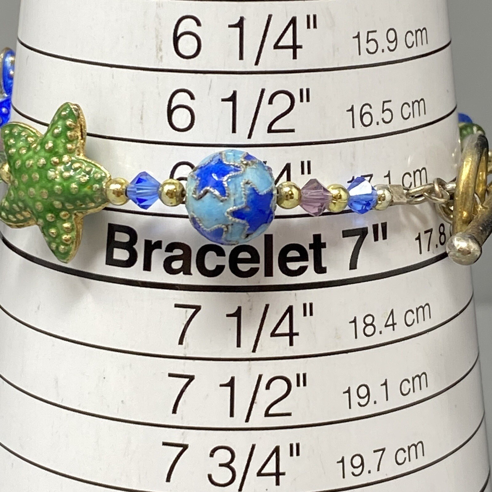 Cloisonne Enamel Bracelet Multicolor Star Shape Pattern Bead Station Crystal 6.7