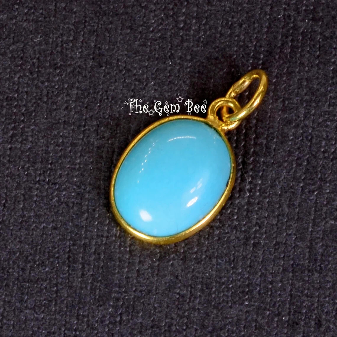 9mmx17mm 18k Yellow Gold Sleeping Beauty Turquoise Oval Bezel Pendant Charm Loop