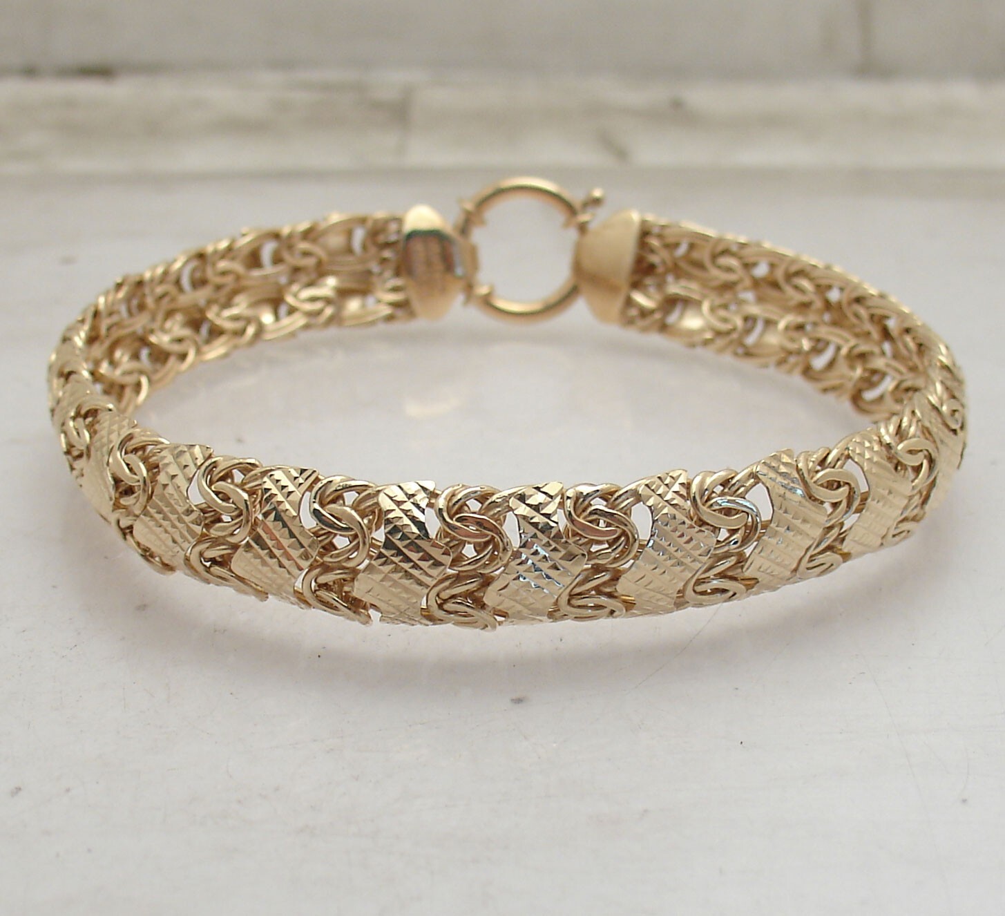 8″ Technibond Diamond Cut Snake Skin Bracelet 14K Yellow Gold Plated Real Silver