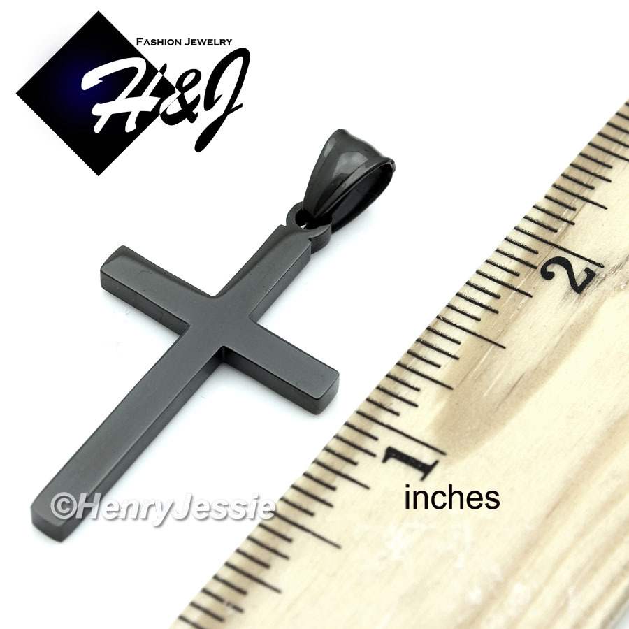 18-36″MEN Stainless Steel 3mm Black Plated Box Chain Necklace Cross Pendant*BP29