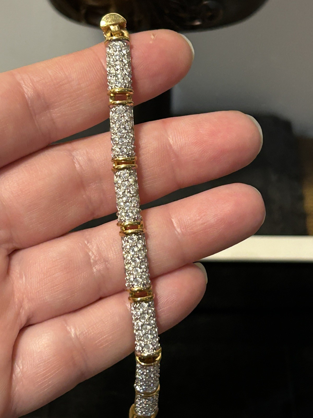 Vintage Swarovski Clear Pave Yellow Gold Plated Tennis Bracelet 18.5 cm approx