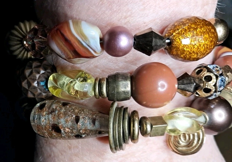 Choker/bracelet Twist Natural Stone, Glass Beads, Brass 18″