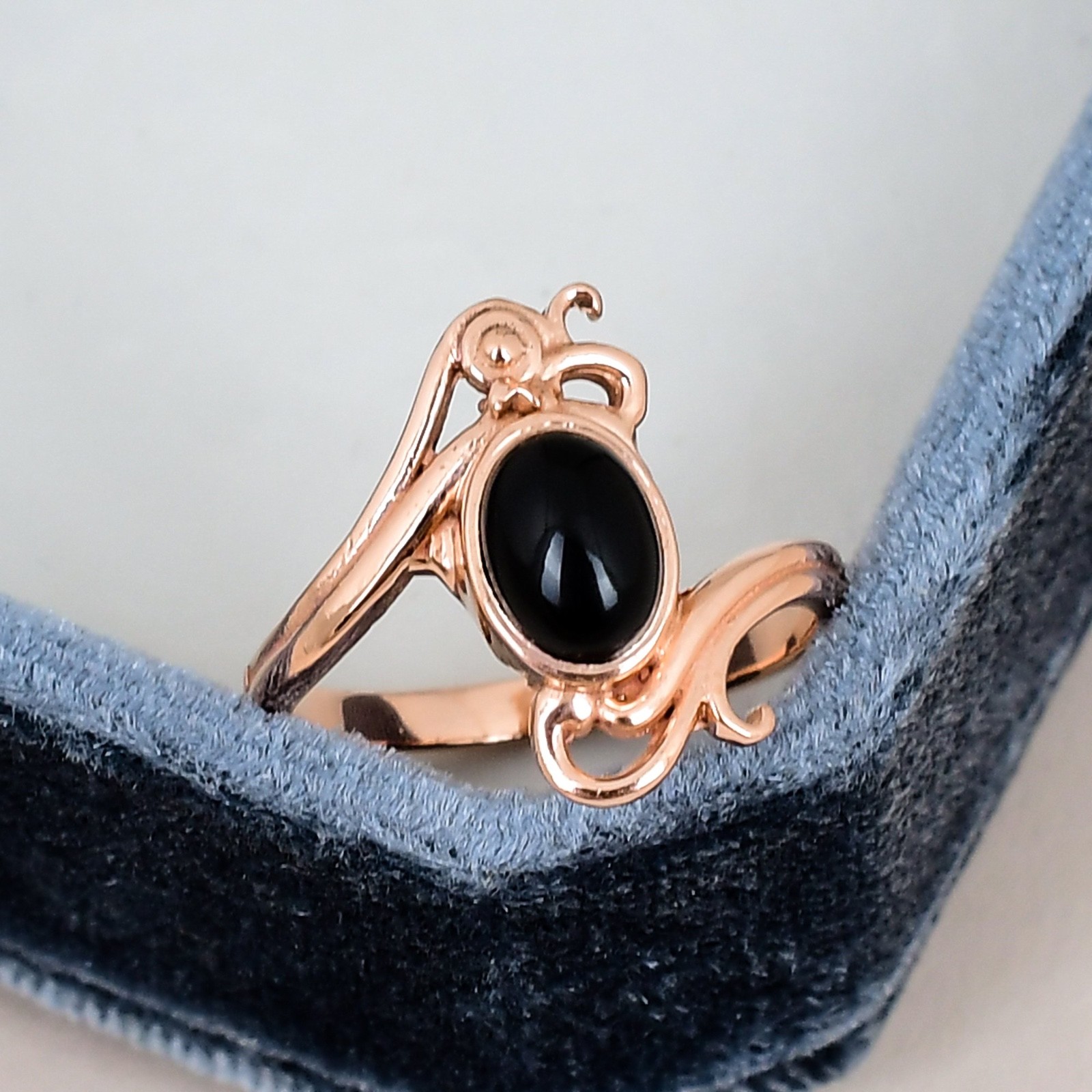Black Onyx Oval Ring 6x8mm Solitaire Statement December Birthstone Gold Ring