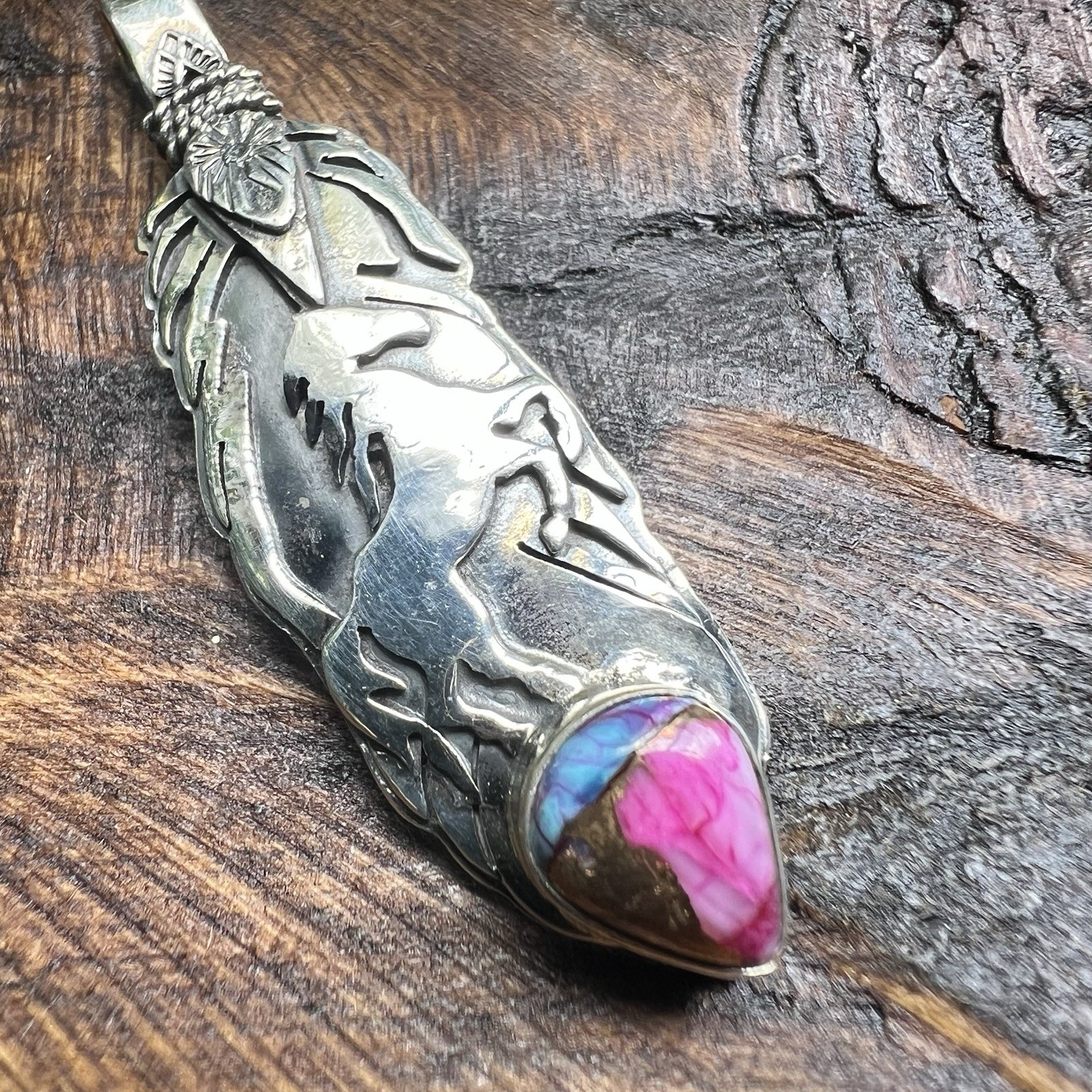 925 Sterling Silver Horse Feather Pendant | Dahlia | Solid Back | Southwestern