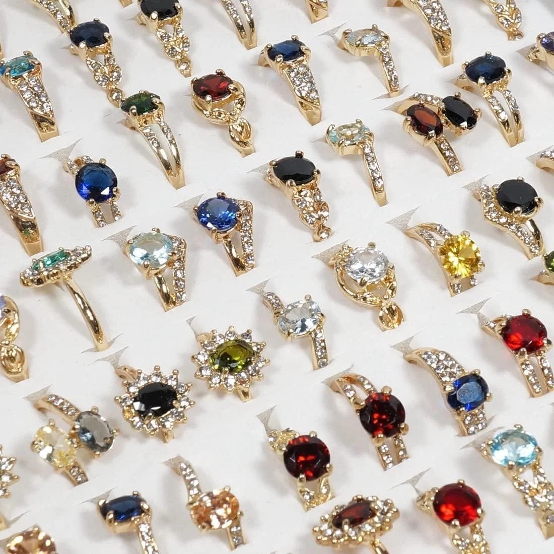 Bulk Pack of 50 Colorful Rhinestone Rings – Ideal for Layering & Stacking